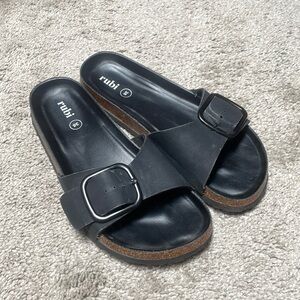 - Rubi black slides cork size Medium vegan leather 7/8